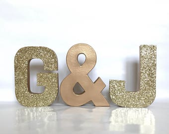 Gold Silver Glitter Paper Mache Stand Up Initials-Monogram-Engagement-Wedding-Bridal Shower-Home Decor-Photo Prop-Decorations-CUSTOMIZABLE