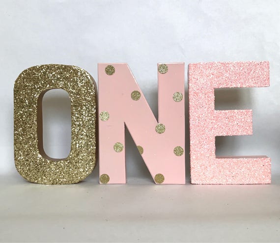 Pink & Gold Glitter Stand up one Letter Sign-1st First Birthday