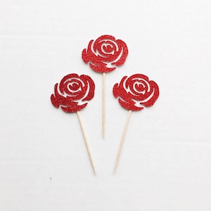 Rose Cupcake Toppers-Birthday-Dessert Table-Donut Toppers-Decorations-Bachelorette Party-Bachelor-Beauty and the Beast Theme-Floral-Flowers