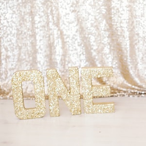Gold Glitter Stand Up ONE Letter Sign-First Birthday-Photo Prop-Party Decor-Paper Mache-Winter ONEderland-Cake Smash-decorations-1st-Golden