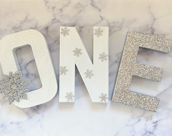 White and silver Glitter Stand Up "ONE" Letter Sign-1st First Birthday Girl-Photo Prop-Party Decor-frozen theme-Winter ONEderland-Decoration