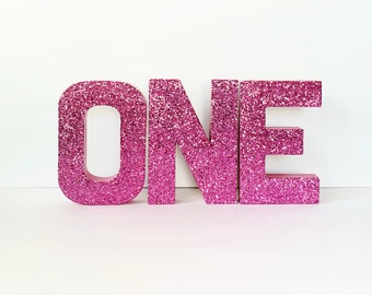 Pink Glitter Stand up ONE Letter Sign-first Birthday-photo | Etsy