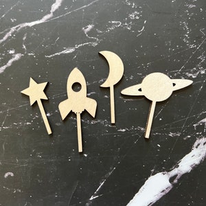Outer space Cupcake Toppers-Birthday-Dessert Table-1st trip around the sun-Party-Theme-Astronaut-Planet-Solar System-Moon-Star-NASA-Rocket