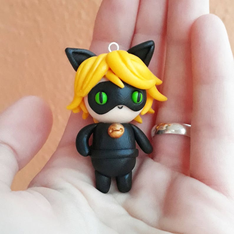 Cat Noir Figure As Necklace Or Keychain Miraculous Ladybug Chibi Kawaii