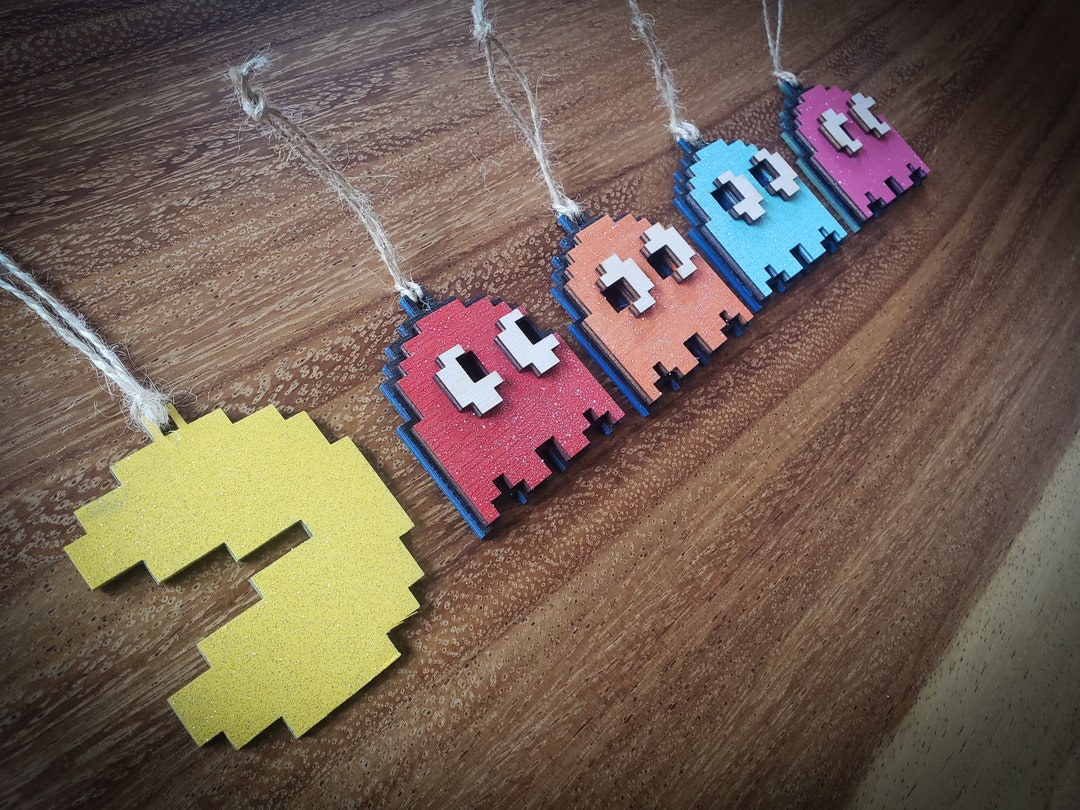 Retro Pac Man Christmas Ornaments - 8-bit - Wood - | - Inky Blinky ...