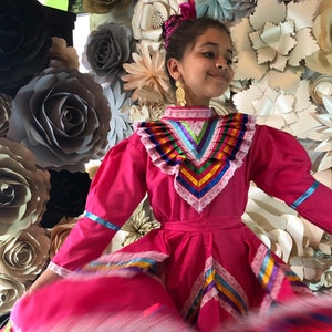 Mexican Jalisco dress Size 6 HOT PINK stunning KIDS-  Beautiful style-baby mexican boho hippie baby flower child Color