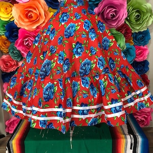 RED flowered set SKIRT and blouse  Mexican practice  skirt 5 de mayo day of the dead coco 100 cm Frida Khalo inspired Adelita single skirt