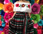 Mexican womans Cambaya dress one size Handmade- Beautiful- Frida Kahlo Virgen mexican boho hippie dress coco theme party day of the dead