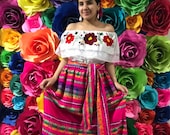 Mexican womans Cambaya dress one size Handmade- Beautiful- Frida Kahlo Virgen mexican boho hippie dress coco theme party day of the dead