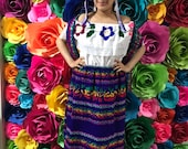 Mexican womans Cambaya dress one size Handmade- Beautiful- Frida Kahlo Virgen mexican boho hippie dress coco theme party day of the dead
