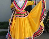 Mexican Jalisco two piece Yellow dress woman size M double circle ribbon 5 de Mayo day of tje dead Frida coco theme party