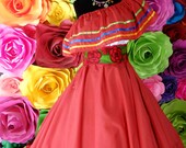 Mexican dress with top Handmade- Beautiful- Frida Kahlo style- womans mexican boho coco theme party day of the dead 96-97CM