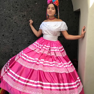 Mexican Womans SKIRT ONLY China Oaxaca Pink Style-womans Mexican Boho ...