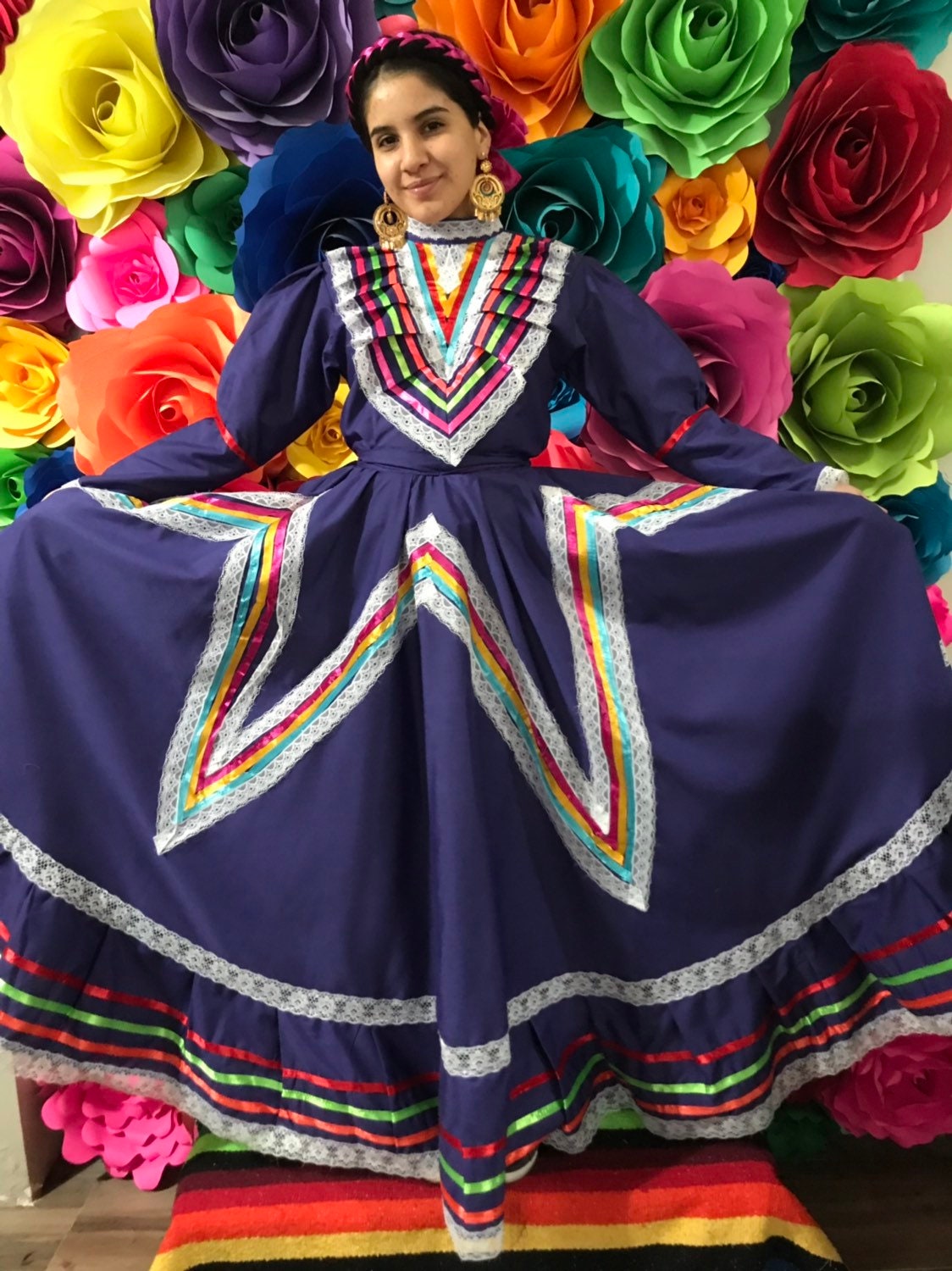 Mexican Dress Size 16 Purple Jalisco Dress Folkloric Frida | Etsy
