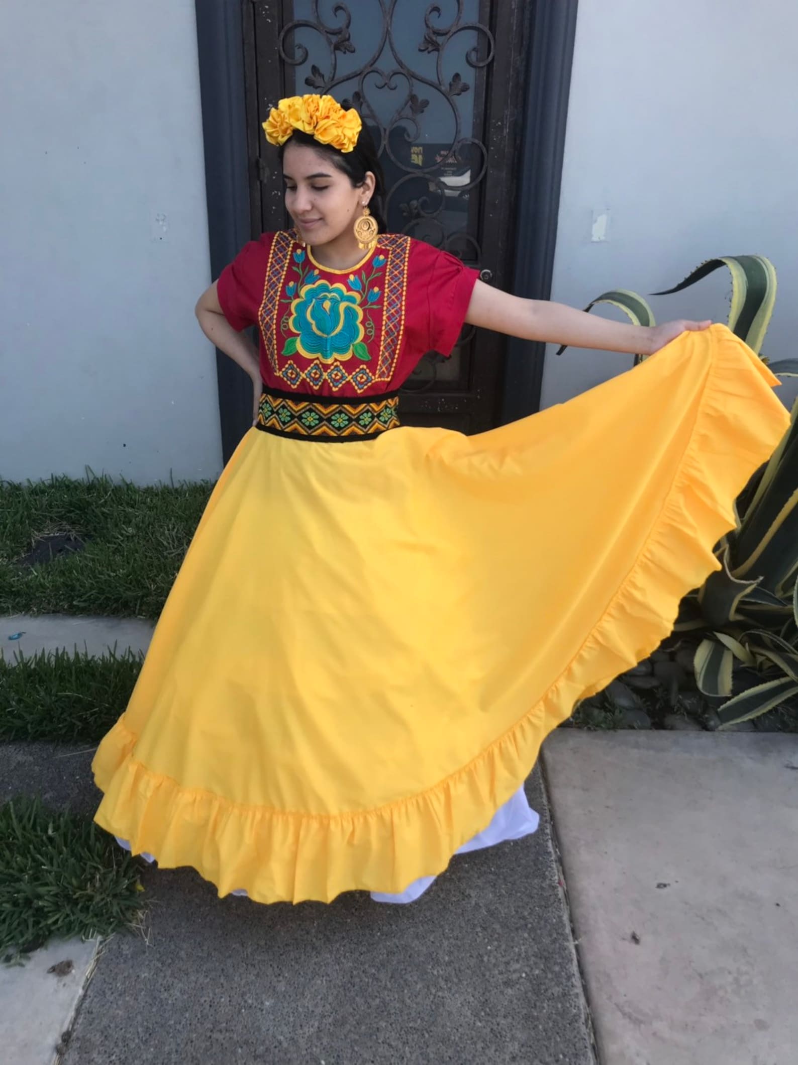 Jupe jaune mexicaine Handmade-Beau style- femmes mexicaine boho th?�me f??te journ?�e des morts 