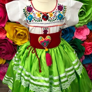 Mexican Green China Oaxaquena  SKIRT ONLY day of the dead- Beautiful style- boho hippie KID cocotheme party  wedding fiesta 60CM