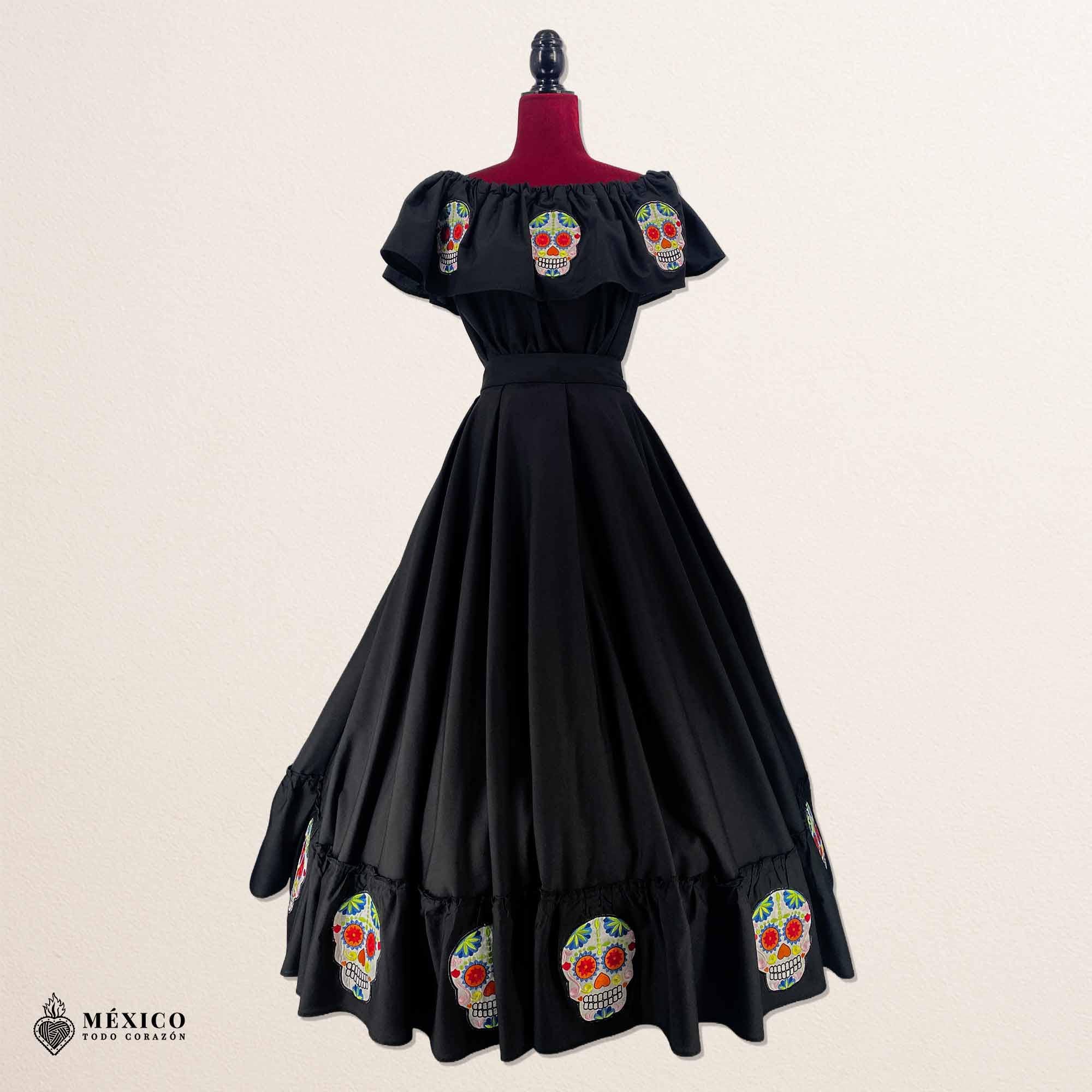 Black Mexican Dress Set – Coco Theme, Day of the Dead Costume 