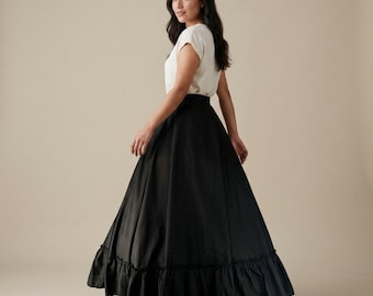 Black Mexican  Single Skirt – Adjustable Traditional Day of the Dead Boho Style (Length 39.5")