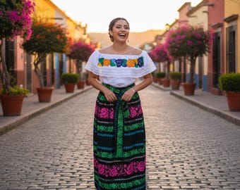 Handmade Mexican Cambaya Dress: Boho Hippie 3-Piece Set