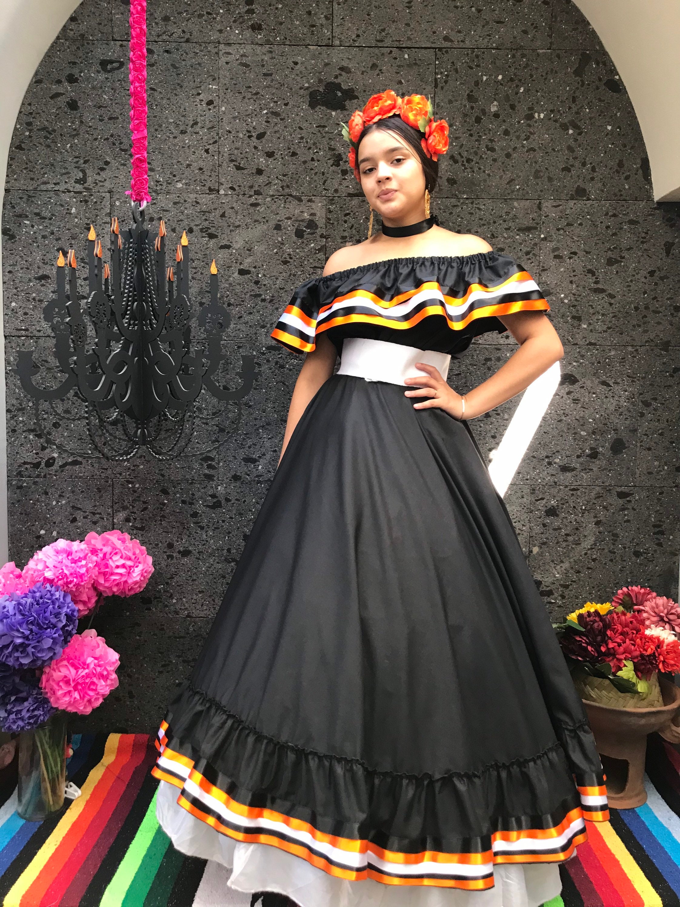 Robe noire mexicaine style femmes mexicaine boho coco theme fete jour des morts JUPE SEULEMENT jour du costume des morts 100cm Etsy Canada