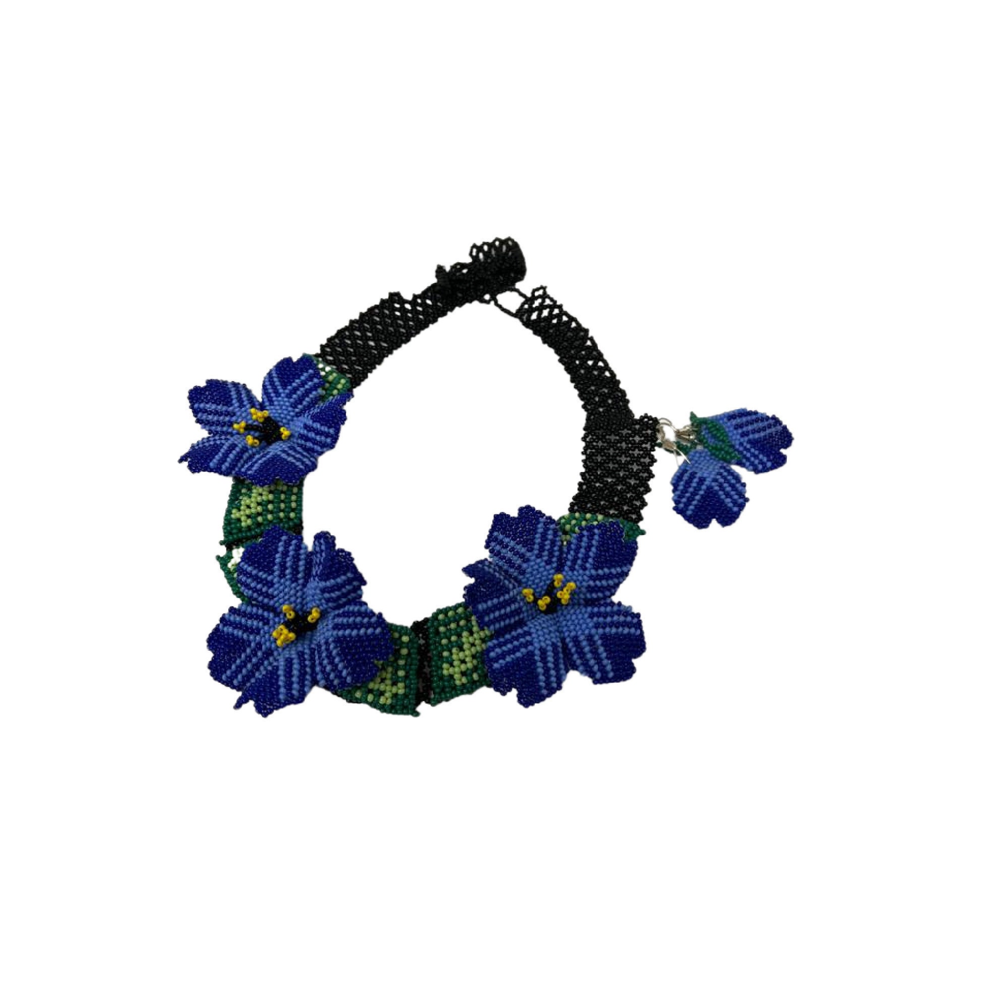 Handmade Chaquira Flower Necklace With Earrings: Mexican Floral Garland ...