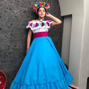 Mexican womans  SKIRT ONLY BLUE day of the dead mexican fiesta coco theme party noche de muertos one size fits all adelita costume 100