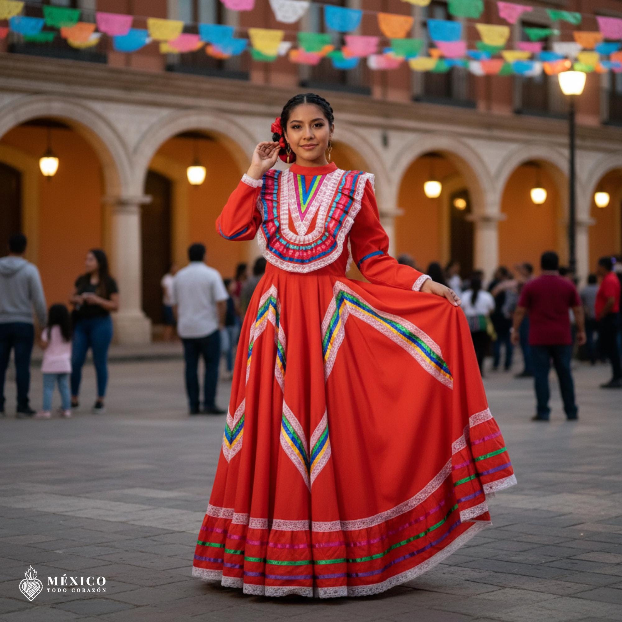 メキシコのドレス‼️ 赤いメキシコハリスコドレスセット – ハンドメイドの伝統的な民族衣装
