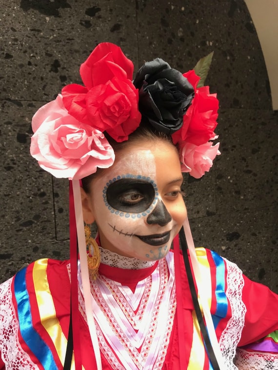 Hair Piece Flower Head Piece Handmade Frida Kahlo Style- Day  display picture 3