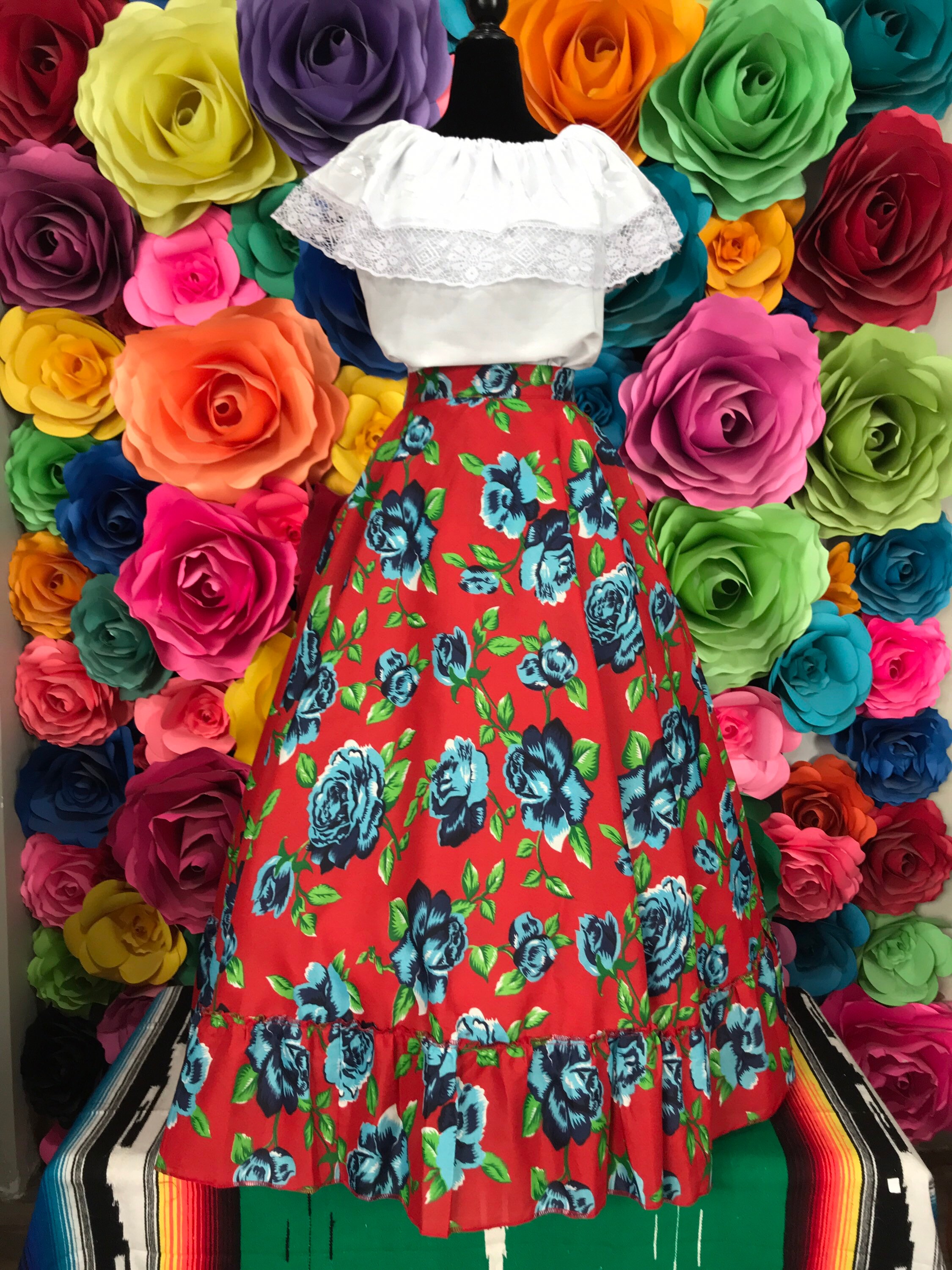 Long black skirt with red clearance flowers