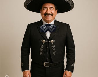 Embroidered Rooster Charro Moño: Black Mexican Mariachi Bow Tie