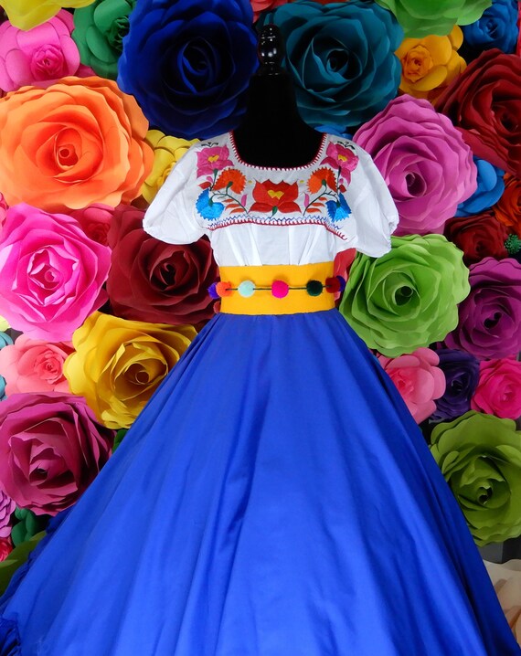 Mexican BLUE Solid Skirt Handmade Beautiful Style womans Mexican Boho Coco Theme Party Day of the Dead SKIRT ONLY 100CM Etsy Sweden