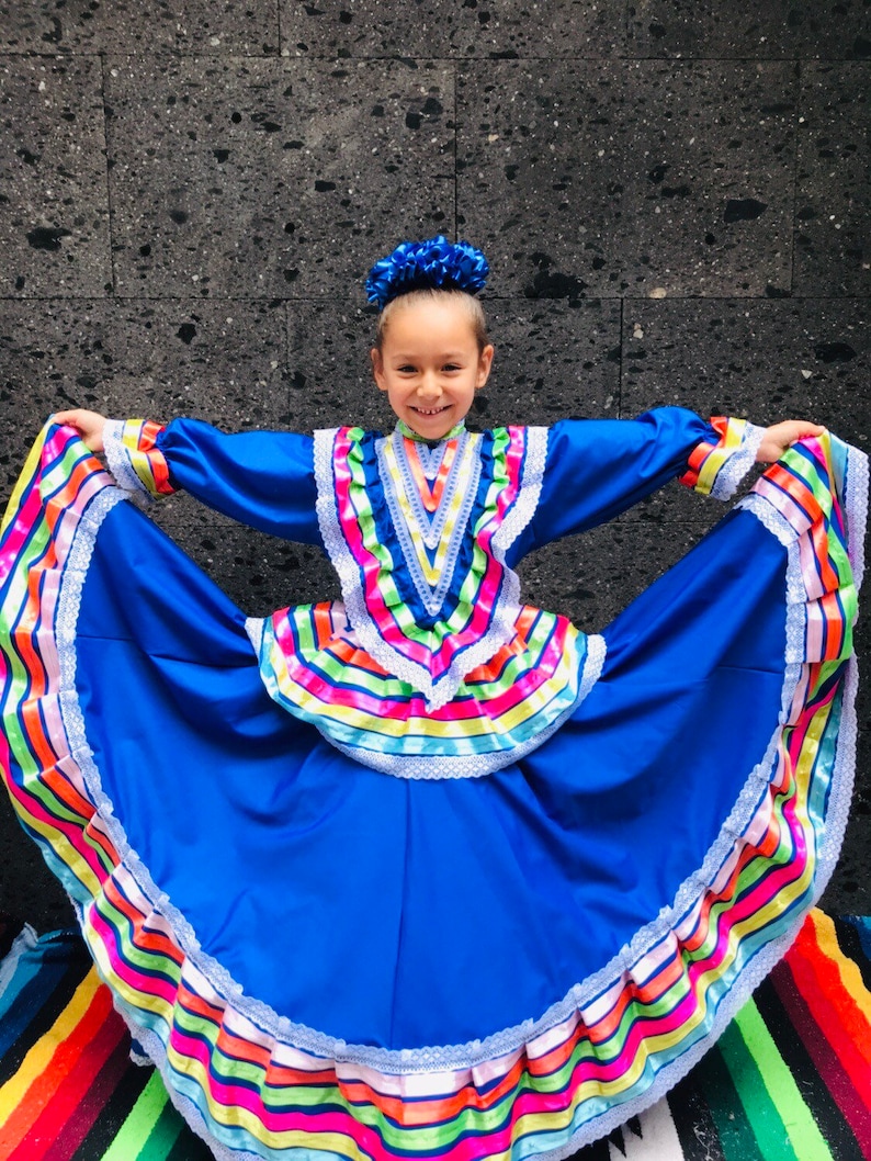 Mexican Jalisco dress Size 8 Color Dark Blue stunning KIDS | Etsy