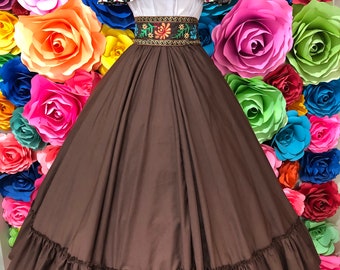 Brown Mexican practice  skirt 5 de mayo day of the dead coco theme party 100 cm Frida Khalo inspired