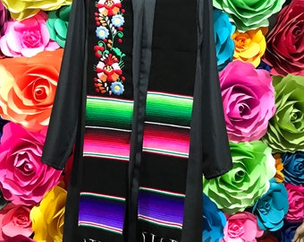 Mexican Graduation Zarape Sarape stole sash gift Mexican flowers  first generation class of 2024 Mexico todo Corazon