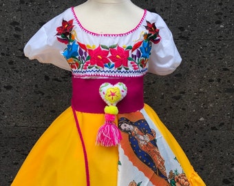 Mexican yellow SKIRT ONLY day of the dead Handmade- Beautiful Frida Kahlo style- boho hippie KID coco theme  5 de mayo wedding 60cm