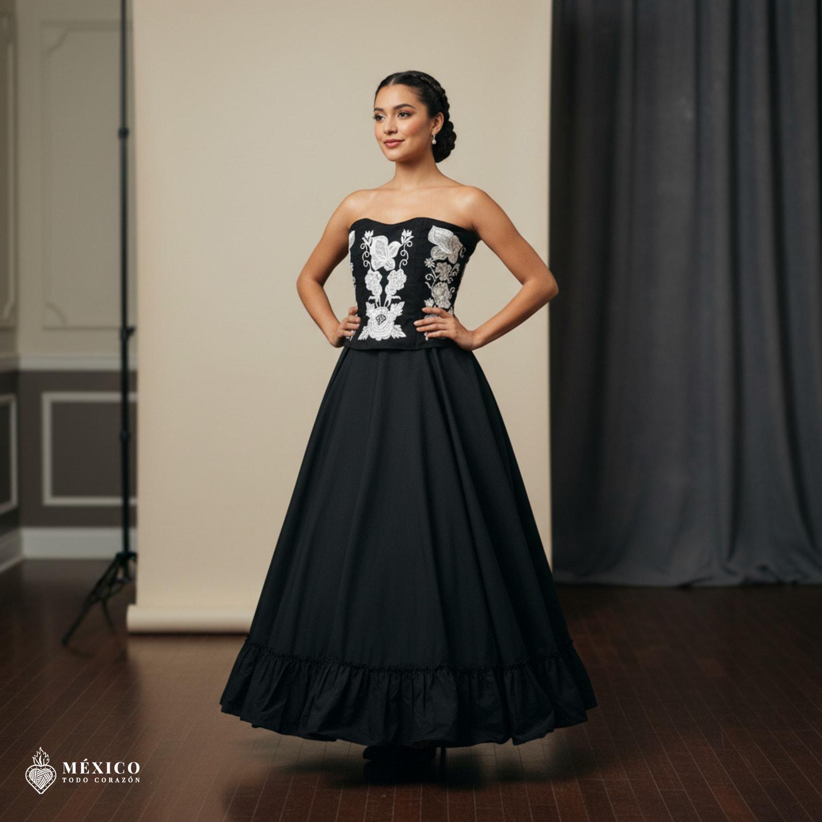 corset mexican dress Day out full maxi skirt with ruffles