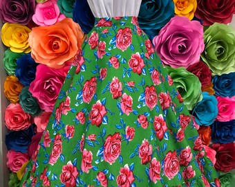 Mexican Flowered Flowered Black One Circle Practice Skirt-womans