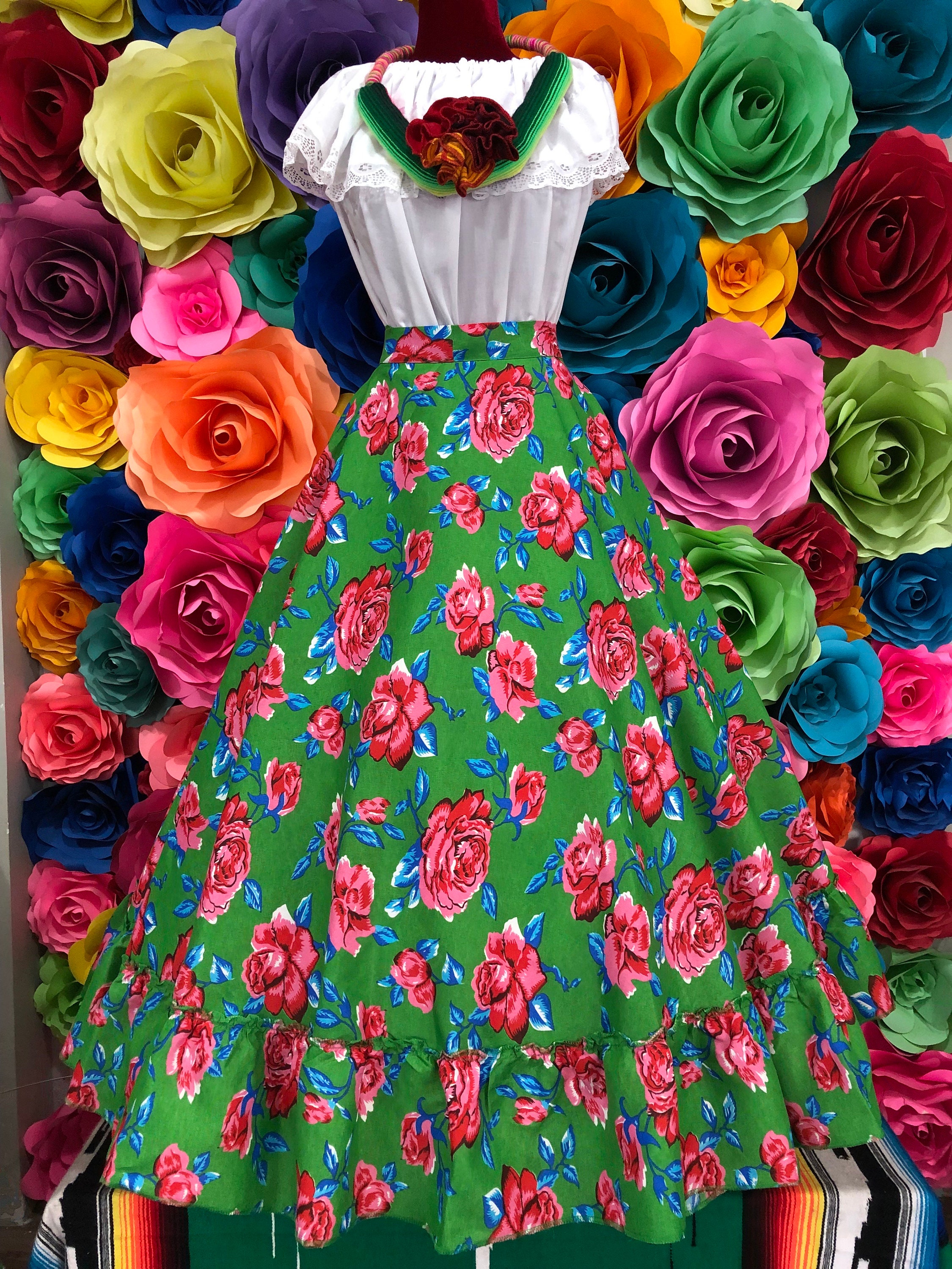 Mexican Flowered Flowered Black One Circle Practice Skirt-womans