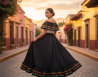 Black Mexican Jalisco Dress Set – Handmade Traditional Folkloric Outfit for Women