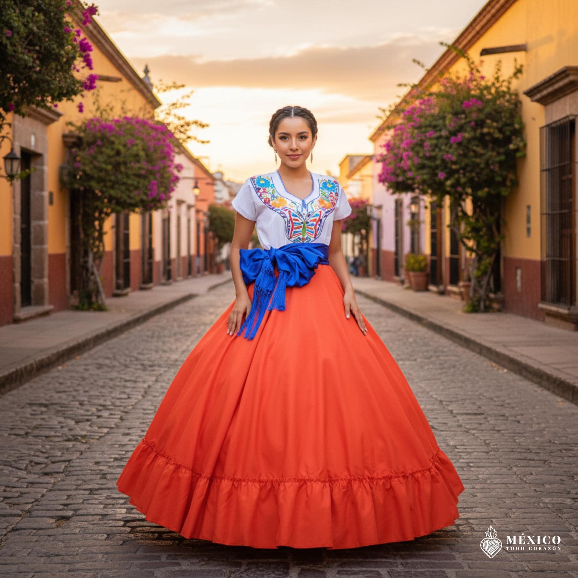 メキシカンオレンジスカート - 女性用メキシカンボヘミアンココテーマ