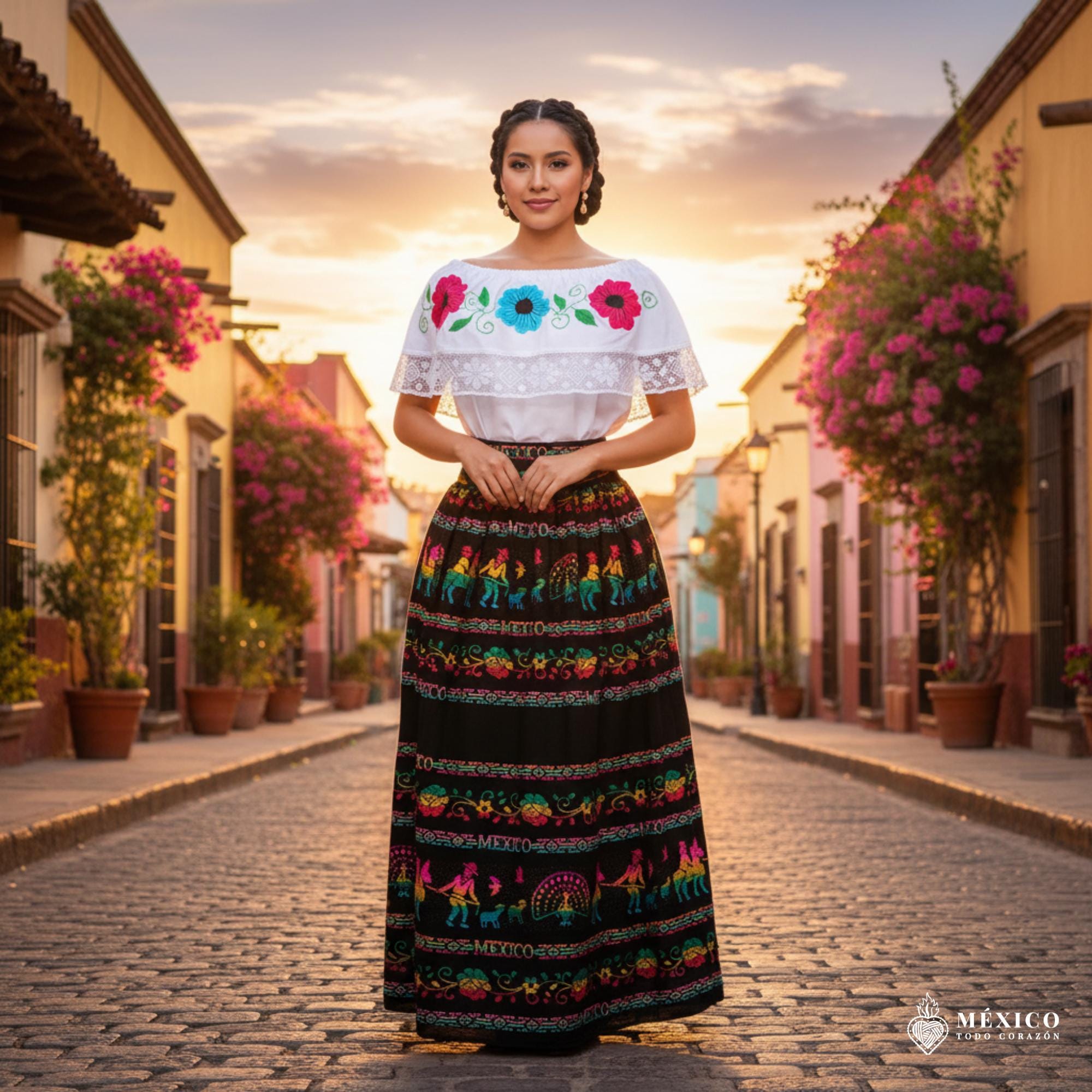 Buy Handmade Mexican Cambaya Dress Set: Boho Hippie Style Online