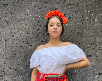 Mexican Blouse Teenager-size 16- day of the dead baby Mexican boho hippie baby flowe color white