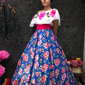 Mexican Flowered Skirt Handmade- Beautiful style-womans mexican boho coco theme party day of the dead SKIRT ONLY 90cm