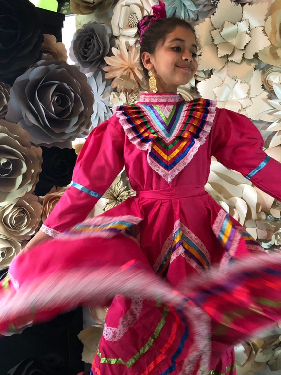 Pink Traditional Jalisco One-Piece Dress - Mexican Folklore Wear (Size 6)