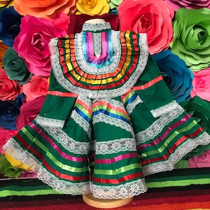 Mexicaanse kleine meisjes jurk maat 1 Kleur Groen 5 de Mayo geïnspireerde dag van de doden 33 cm