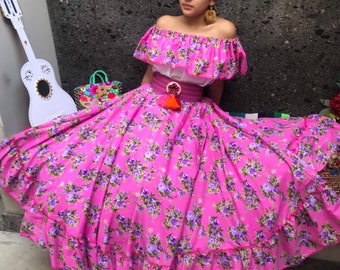 Mexican dress with top Handmade skirt Frida Kahlo style-womans mexican boho coco theme party  day of the dead  costume 100cm