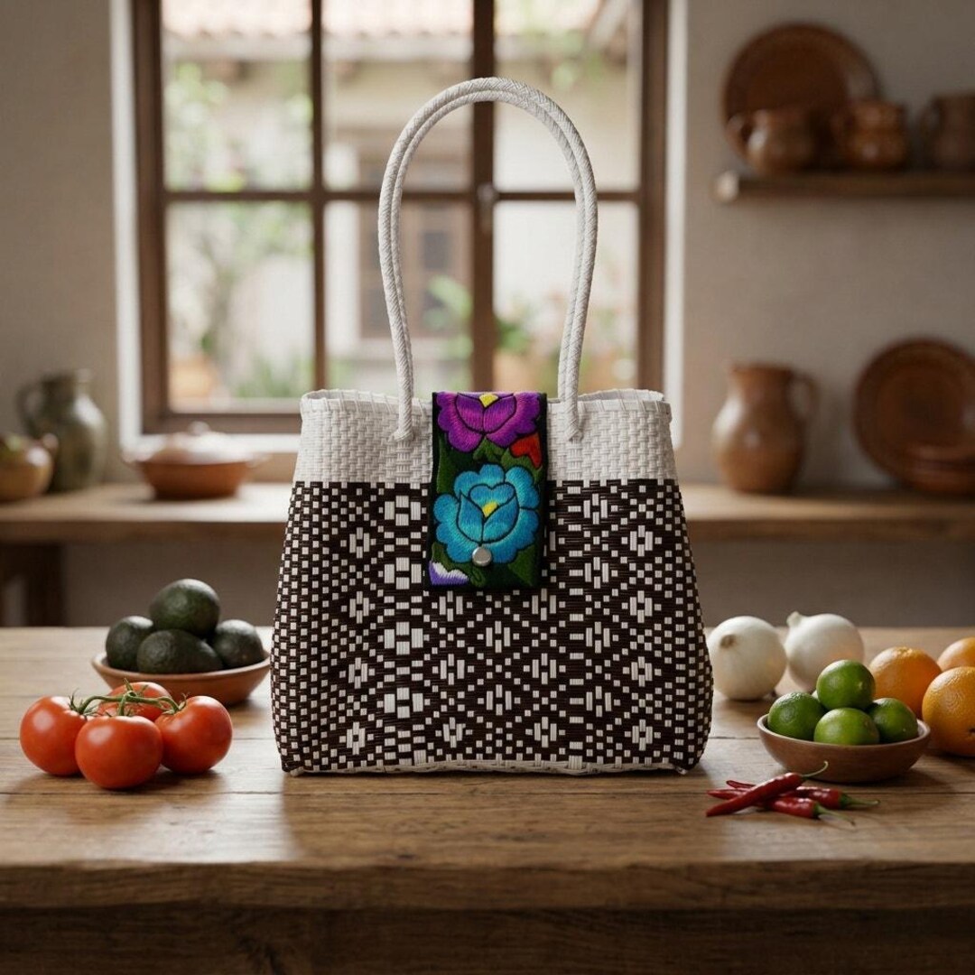 Traditional Mexican Tote Bag – Colorful Reusable Plastic Market Bag ...