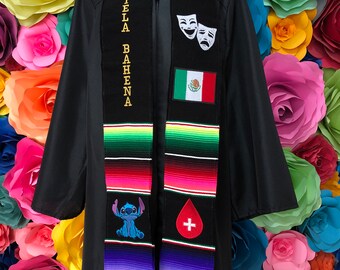 Class of 2024 Mexican graduation sarapeZarape sash Virgen of Guadalupe flowers zarape sash sarape graduation gift personalized embroidered