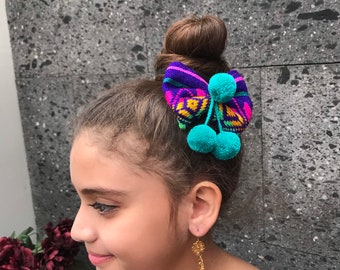 Hair clip for girls Handmade - day of the dead  hair piece ribbon baby Mexican boho hippie baby flower  ponytail