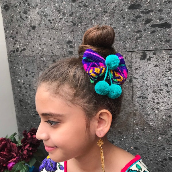 Hair clip for girls Handmade - day of the dead  hair piece ribbon baby Mexican boho hippie baby flower  ponytail